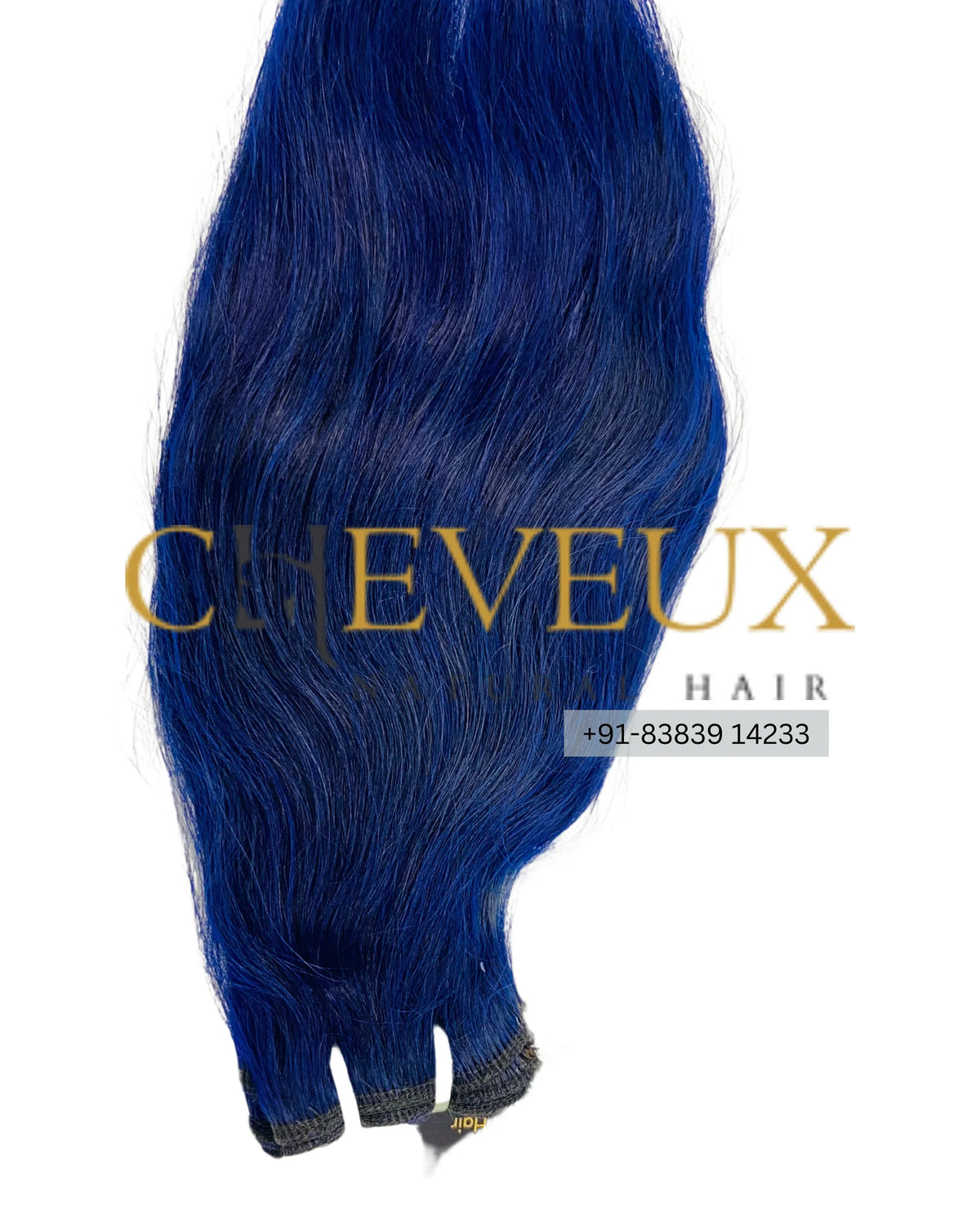 Natural  straight Weft in Blue